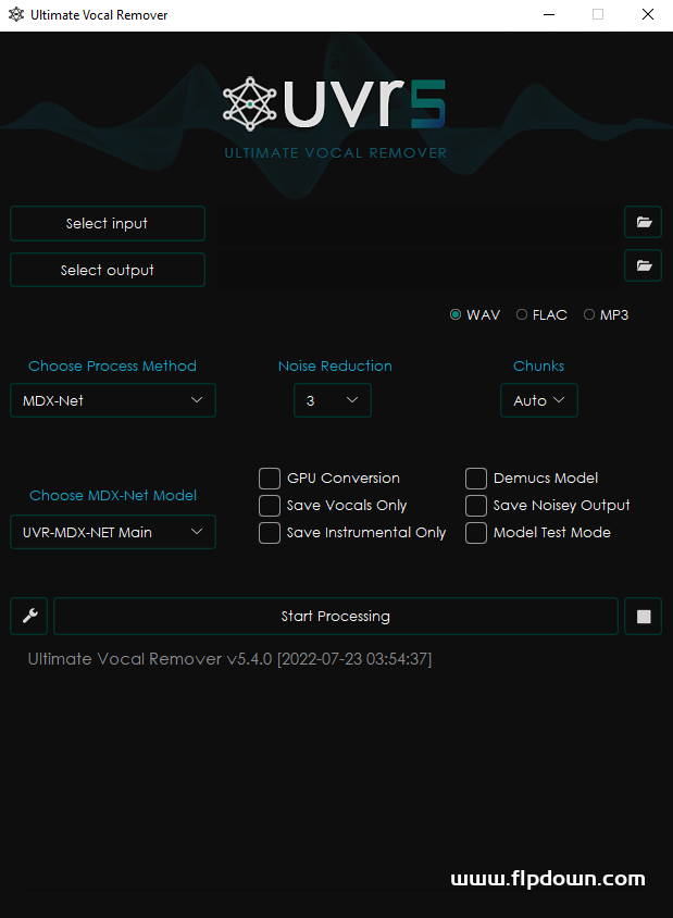 伴奏人声分离工具 UVR5 (Ultimate Vocal Remover GUI v5.4.0)